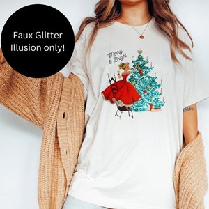 Vintage Christmas Girl T-Shirt, Girl Decorating Tree Graphic, Unisex Jersey Short Sleeve Tee, Merry & Bright Tshirt, Gift for Her