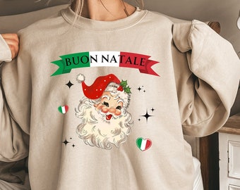 Buon Natale Italian Christmas Sweatshirt, Vintage Santa Italian Holiday Shirt, Unisex Heavy Blend™ Crewneck Sweatshirt