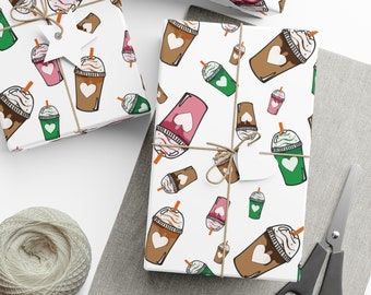 Frappe Coffee Lover Gift Wrap, Matte Finish, All Occasions Feminine Wrapping Paper, Birthday, Christmas, Mother's Day Gift Wrap