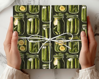 Pickle Wrapping Paper, Classy Pickle Gift Wrap, Matte Finish, All Occasion Pickle Lover Gift Wrap, Birthday, Mother's Day, Father's Day