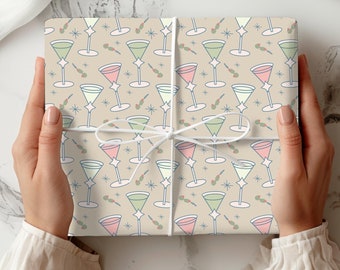 Martini Gift Wrap, Dirty Martini Wrapping Paper, Feminine Alcohol Gift Wrap, Matte Finish, Her Birthday, Bachelorette, Shower, Celebration