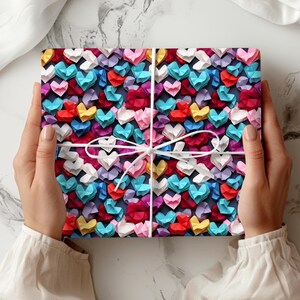 Origami Hearts Valentine's Day Gift Wrap, Matte Finish Lover Wrapping Paper, Unique Love Gift Wrap, Birthday, Spouse & Partner Gift Wrap
