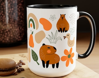 Capybara Mug, Cute Capybara Gift Idea, Two-Tone Ceramic Coffee Mug, Large 15oz Coffee, Tea Mug, Capy Lover Gift, Gender Neutral Mug