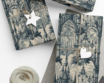 Gothic Aesthetic Gift Wrap, Matte Finish Goth Toile de Jouy Wrapping Paper, All Occasions, Birthday, Holiday, Gender Neutral