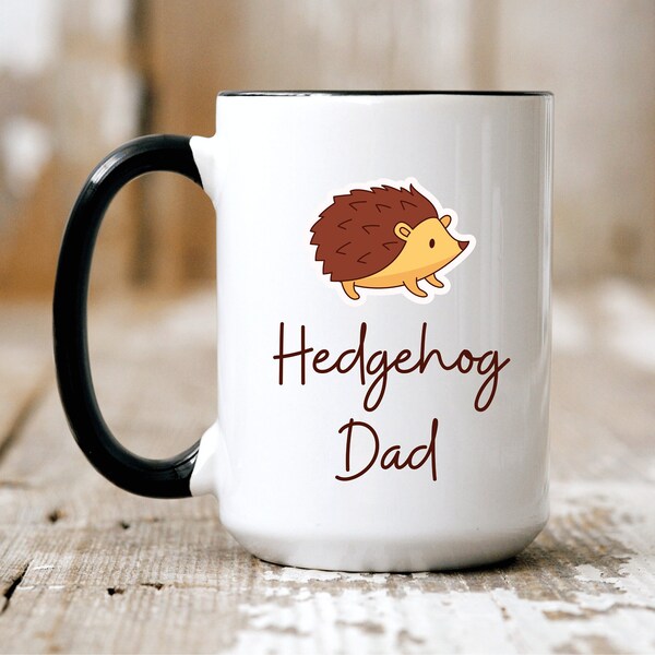 Hedgehog Dad Mug, Hedgehog Lover Gift, Two-Tone Ceramic Coffee Mug, Large 15oz Coffee Mug, Birthday or Holiday Gift for Him