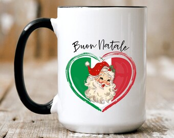 Buon Natale Italian Christmas Mug, Vintage Santa Italian Holiday Gift, Two-Tone Ceramic Coffee Mug, Large 15oz Italian Gift for Her