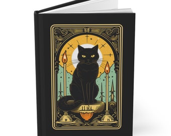 Black Cat Journal, Black Cat Tarot Card, Hardcover Notebook Matte Cover, Witch Gift Idea, Dark Academia Goblincore Gift, Journaling Gift
