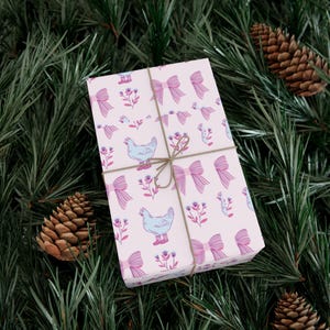 Feminine Chicken Gift Wrap Papers for All Occasions, Cute and Cheerful Wrapping, Birthday, Baby Shower, Coquette Chicken Gift Wrap image 2