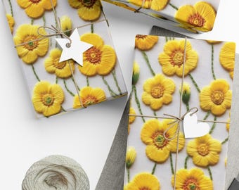 Buttercup Gift Wrap Papers, Vibrant Yellow Flower Wrapping Paper, Eco-Friendly, Matte Finish, Birthday, Weddings, Holidays, Gifts, Parties