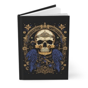 Witchy Goth Aesthetic Journal, Blank Hardcover Notebook Matte Cover, Dark Celestial Journal, Skull & Ravens Graphic, Goblincore Gift Idea