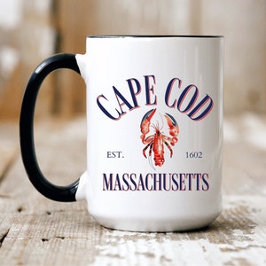 Tasse Cape Cod, Cape Cod, MA, tasse à café bicolore, grand café 15 oz, thé, tasse de cacao chaud, cadeau souvenir Cape Cod
