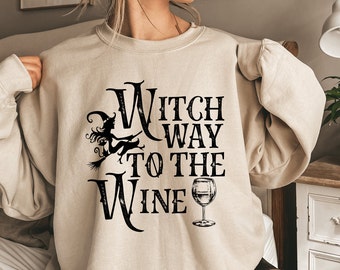 Witch Way To The Wine Sweatshirt. Halloween Sweatshirt, Unisex Heavy Blend™ Crewneck Sweatshirt