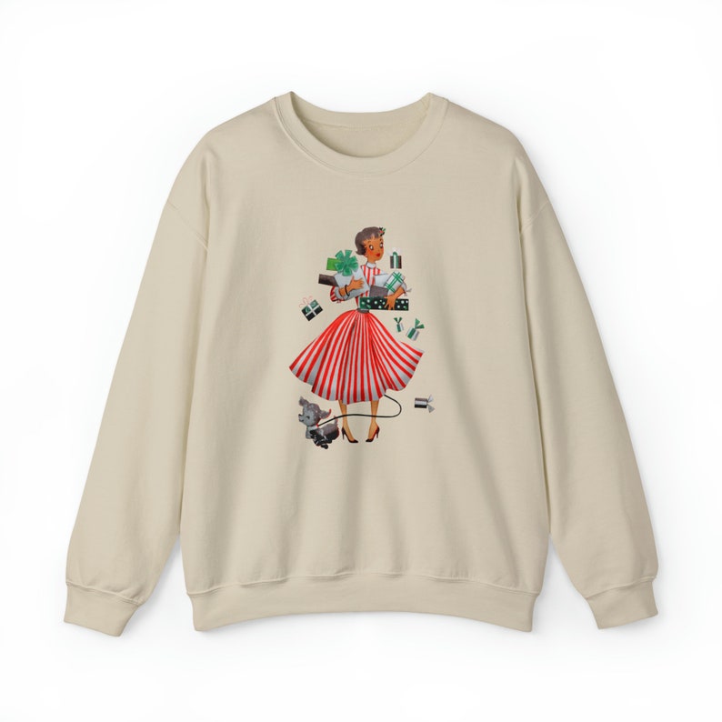 Retro 1950s Christmas Shopper Sweatshirt, Vintage Look, Unisex Heavy Blend™ Crewneck Women's Sweatshirt, Gift for Her image 3