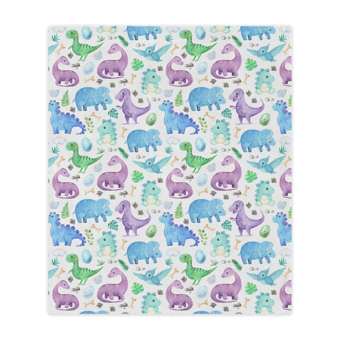 Dinosaur Baby Blanket Blue & Purple Baby Boy Blanket Soft Etsy