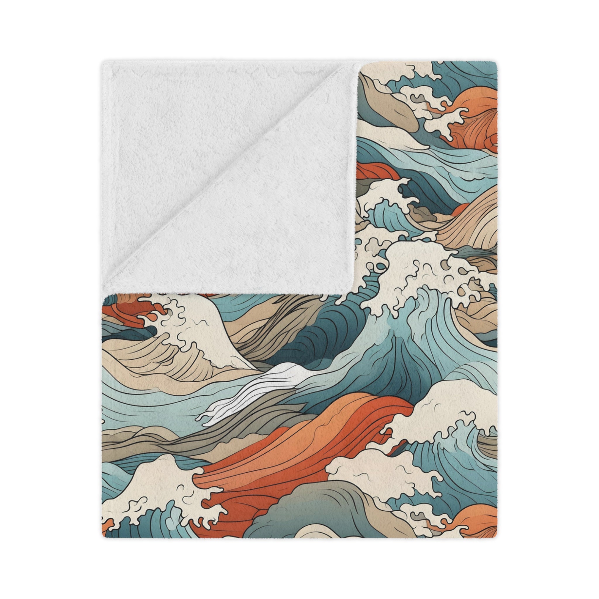 Japanese Waves Blanket, Multicolor Great Wave Graphic, Soft and Plush Minky Blanket, Japanese Decor, Couch Throw