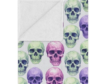 Pastel Skulls Blanket, Skull & Skeleton Lover Gift, Soft and Plush Polyester Minky Blanket, Halloween Blanket, Couch Throw