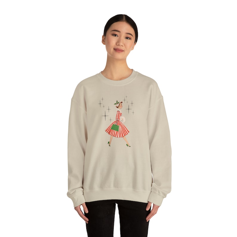 Retro 1950s Christmas Shopper Sweatshirt, Vintage Look, Unisex Heavy Blend™ Crewneck Women's Sweatshirt, Gift for Her image 5