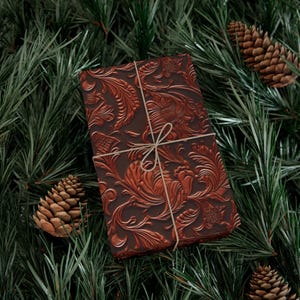 Faux Tooled Leather Gift Wrap, Western Aesthetic All Occasion Wrapping Paper, Matte Finish, Birthday, Father's Day Unique Gift Wrap image 3