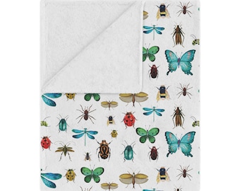 Couverture insectes et insectes, couverture Minky en polyester doux et pelucheux, amateur d'insectes, cadeau pour entomologiste, idée cadeau non sexiste