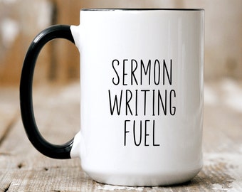 Sermon Writing Fuel Mug, Priest, Pastor, Deacon Gift, Funny Coffee Lover Gift, Two-Tone Ceramic Coffee Mug, Large 15oz Mug
