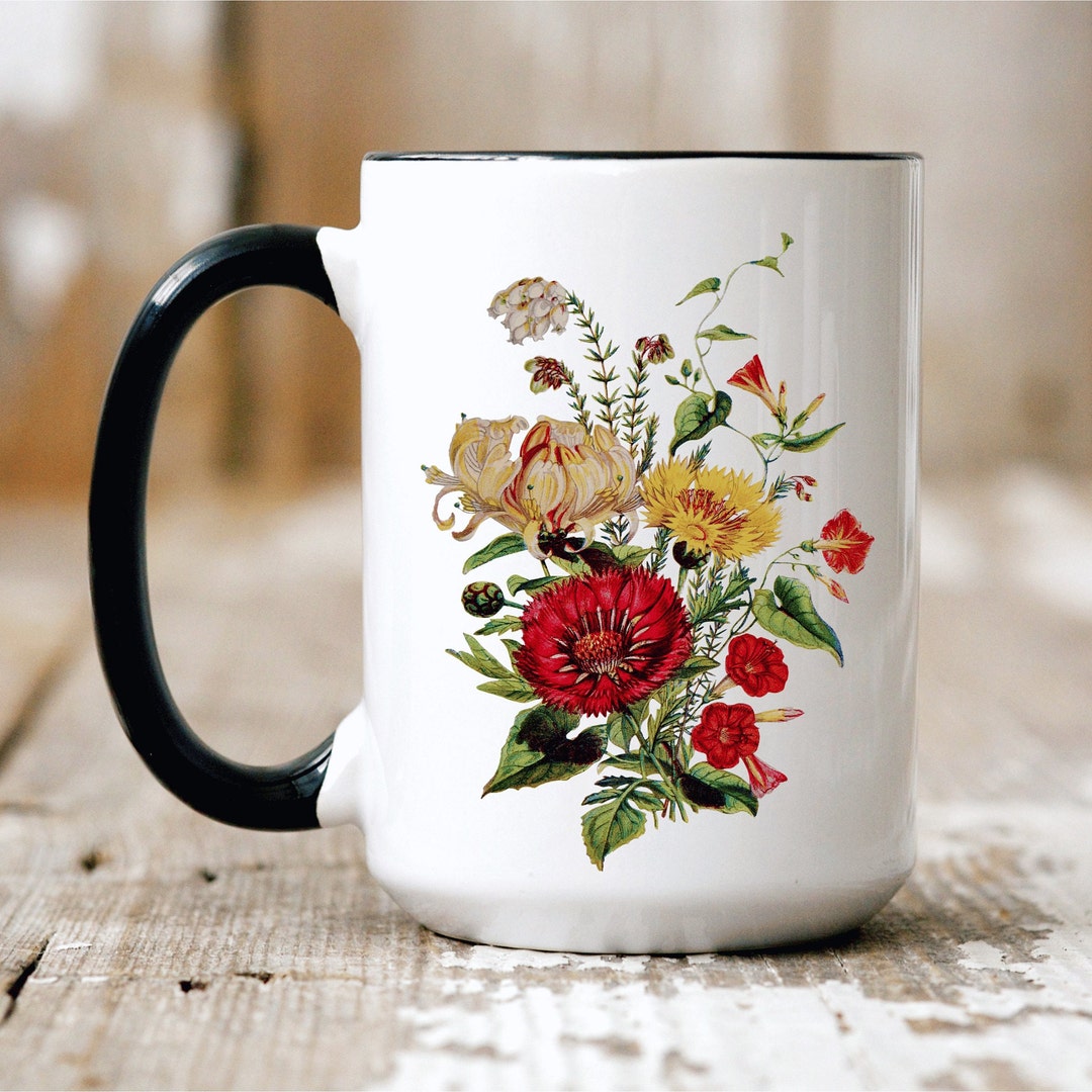 Wildflowers Floral Mug, Two-tone Ceramic Coffee Mug, Large 15oz Coffee ...