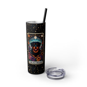 Rottweiler Tumbler Mug, Skinny Tumbler with Matching Straw, 20oz Lidded Travel Mug, Rottweiler Lover Gift Idea, Dog Lover Mug