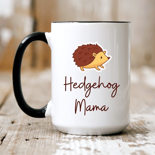 Hedgehog Mama Mug, Hedgehog Lover Gift, Two-Tone Ceramic Coffee Mugs Large 15oz Coffee, Tea Mug, Birthday or Holiday Gift for Her