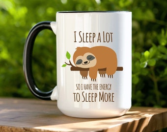 Sloth Mug, Sleepy Sloth Graphic, Two-Tone Coffee Mug, Large 15oz Coffee, Tea, Hot Cocoa Mug, Sloth Lover Gift