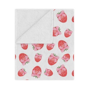 Strawberry Coquette Baby Girl Blanket, 100% Polyester Soft & Cozy Microfiber Blanket, Strawberry Nursery, Summer Throw Blanket, Gift for Her