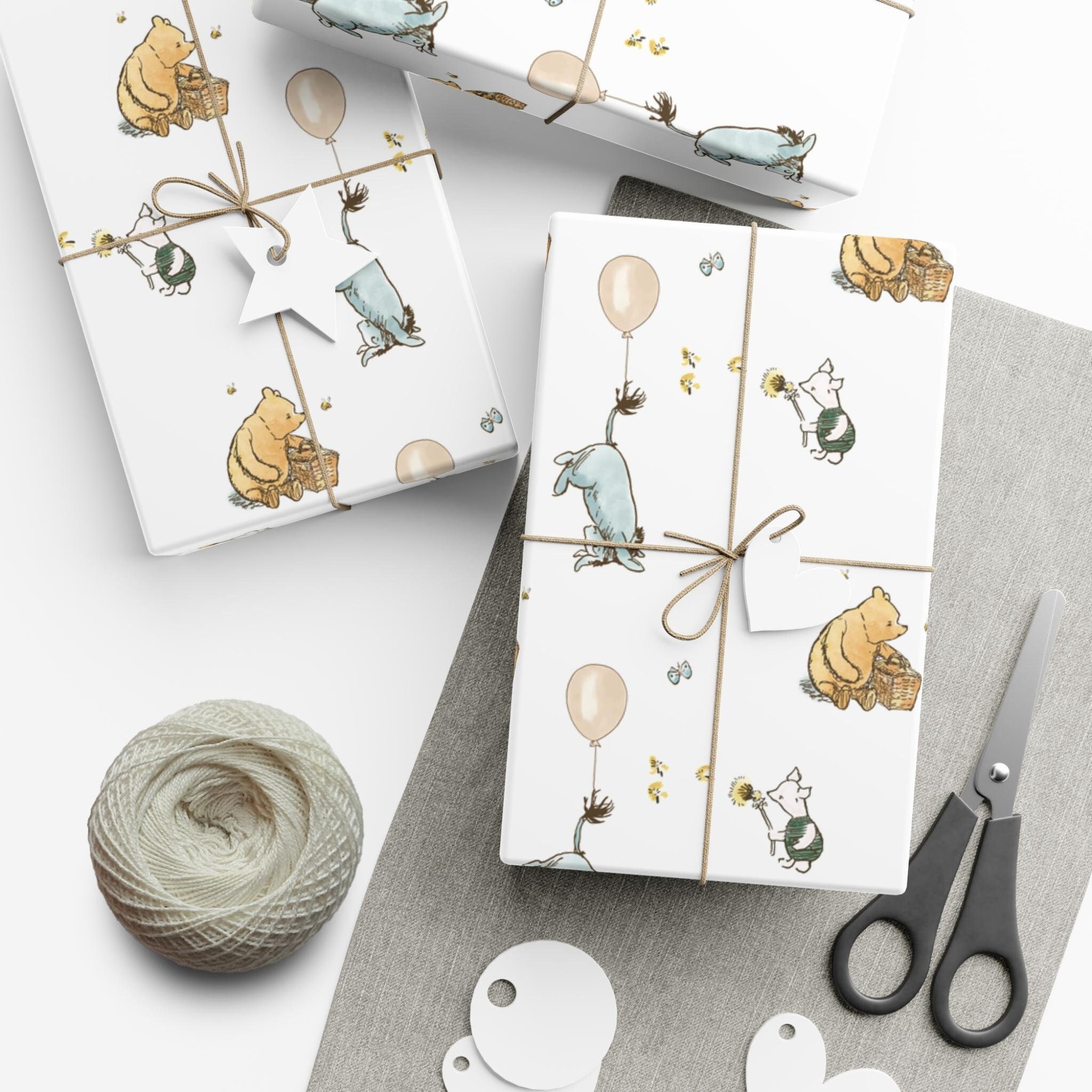 Winnie The Pooh Wrapping Paper, Matte Finish, Kids Birthday Wrapping Paper, Baby Shower, Pooh Piglet & Eeyore Gift Wrap