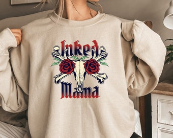 Inked Mama Boho Western Sweatshirt, Tattoo Lover Gift, Unisex Heavy Blend™ Crewneck Sweatshirt, Mother's Day Gift, Gift for Mom
