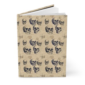 Skulls Journal, Blank Hardcover Journal Matte Cover, All Over Skull Print, Dark Academia Goth Gift Idea, Gender Neutral Skeleton Lover Gift