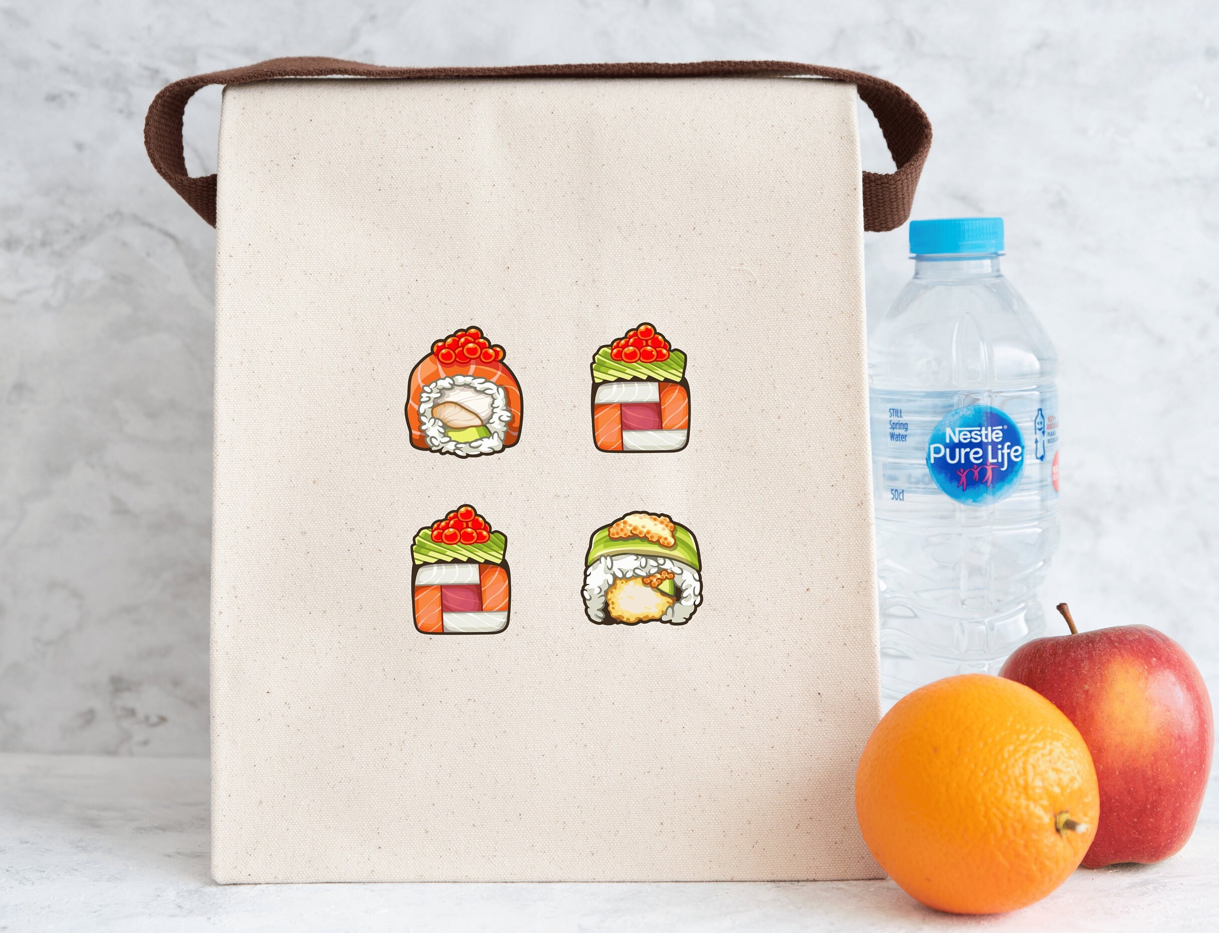 Sushi Graphic Lunch Bag, 100% Cotton Canvas Lunch Bag With Strap