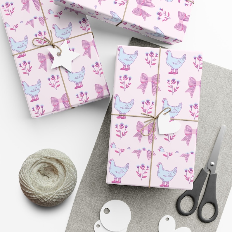 Feminine Chicken Gift Wrap Papers for All Occasions, Cute and Cheerful Wrapping, Birthday, Baby Shower, Coquette Chicken Gift Wrap image 1