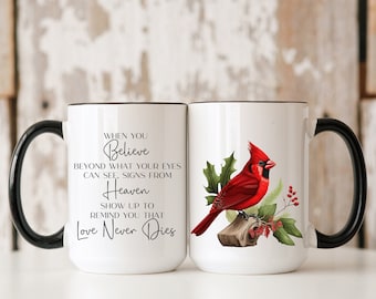 Cardinal Bird Mug, Two-Tone Coffee Mug, Large 15oz Coffee, Tea, Hot Cocoa Mug, Memorial or Sympathy Gift