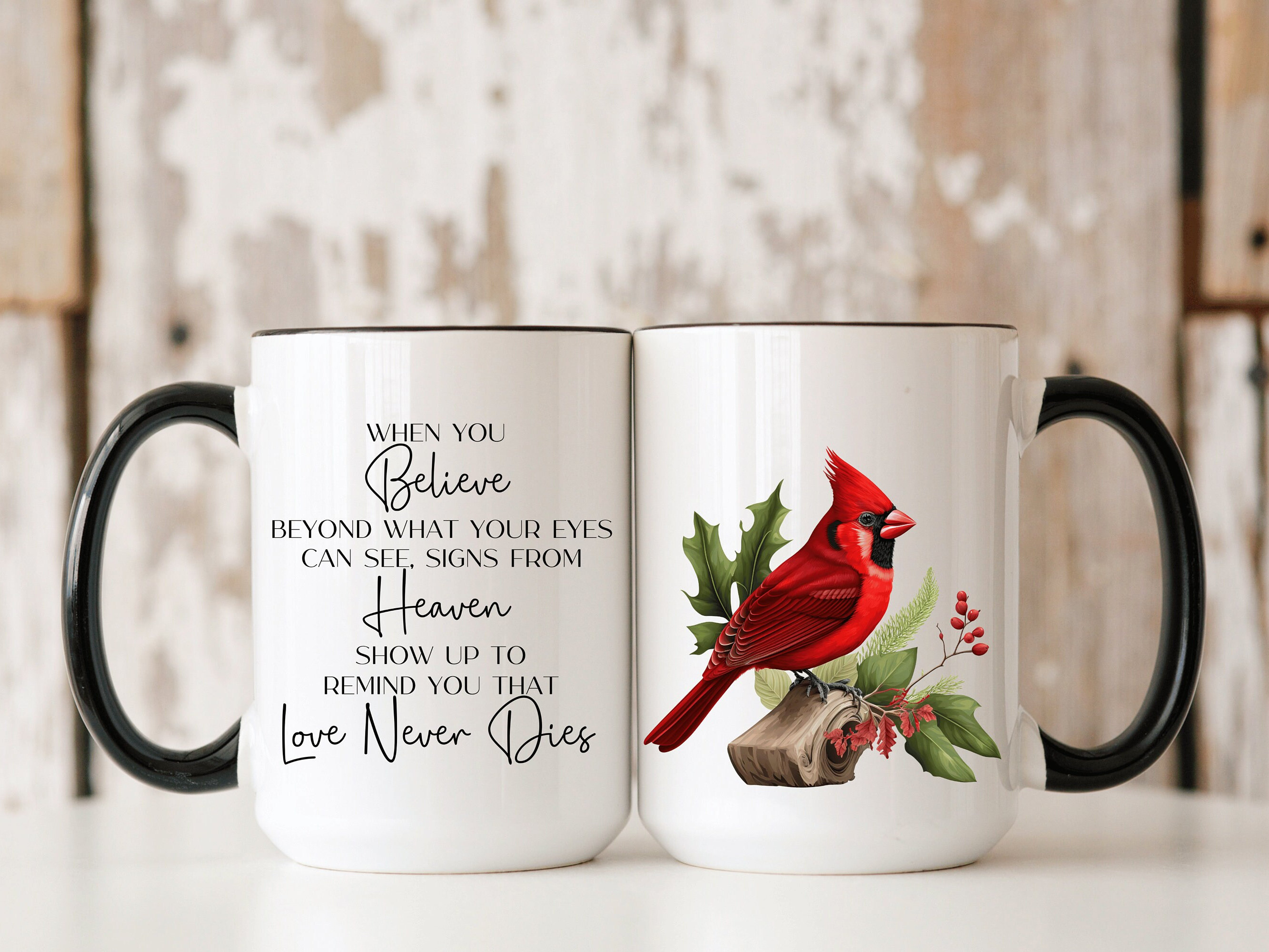 Cardinal Bird Mug, Two-Tone Coffee Mug, Large 15oz Coffee, Tea, Hot Cocoa Mug, Memorial or Sympathy Gift