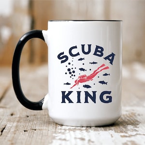 Scuba King Mug, Scuba Diver Gift, Two-Tone Ceramic Coffee Mug, Large 15oz Coffee Cup, Scuba Diving Lover, Gift for Him