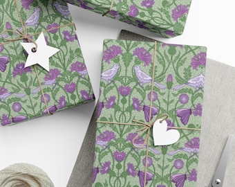 Art Nouveau Thistle Flower Gift Wrap, Scottish Floral Wrapping Paper, Matte Finish, Wedding, Bridal Shower, Birthday, Mother's Day