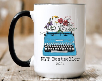 Mug best-seller du New York Times, best-seller du NYT, tasses à café en céramique bicolore, grande tasse de 15 oz, idée cadeau pour écrivain. Cadeau pour femme auteur