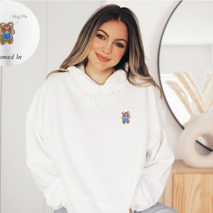 Embroidered Hoodie, Wear-able Gift, Kawaii Pull-Over Sweatshirt, Everyday Lounge Wear, Best Mothers Day Gift I love you 3000, Hug Me