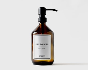 Gel Douche Bouteille d'Apothicaire  | Flacon ambré avec pompe | Distributeur de savon rechargeable | Flacon en verre zéro déchet