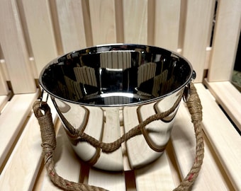 Cubo de sauna de acero inoxidable con asa de cuerda, cubo de agua para sauna, accesorio duradero para sauna