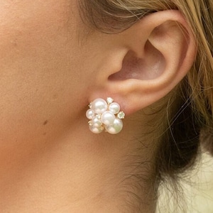 Statement Pearl Bridal Earrings | Pearl Cluster Earrings for Bride | Wedding day Jewellery