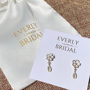 Ivory and Gold Flower Drop Earrings Bridesmaid or Flower Girl Jewellery Pretty Enamel Floral Earrings Flower Jewellery image 10