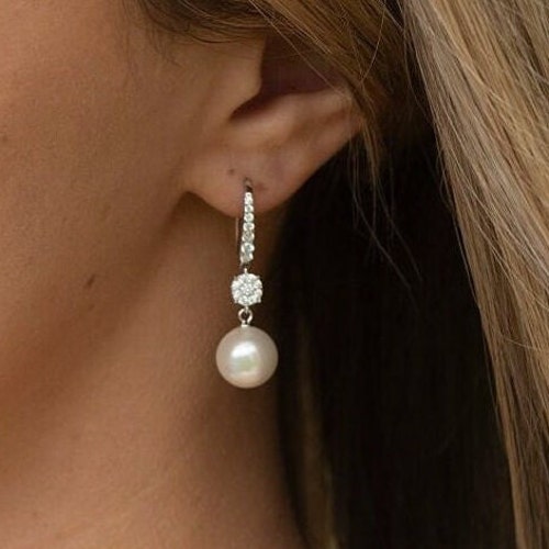 Bridal Diamante and Pearl Drop Earrings | Hook Earrings for Bride | Classic Wedding Day Jewellery