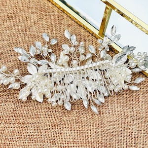 EMMY / Pezzo per capelli da sposa con perle e cristalli / Pezzo per capelli grande per il giorno del matrimonio / Pettine per capelli della sposa immagine 5