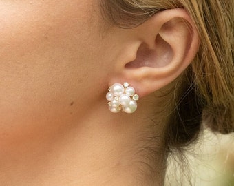 Statement Pearl Bridal Earrings | Pearl Cluster Earrings for Bride | Wedding day Jewellery