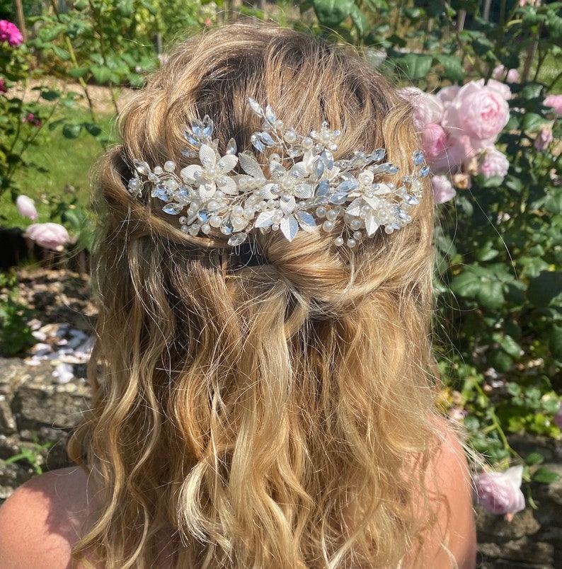 EMMY / Pezzo per capelli da sposa con perle e cristalli / Pezzo per capelli grande per il giorno del matrimonio / Pettine per capelli della sposa immagine 7