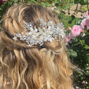 EMMY / Pezzo per capelli da sposa con perle e cristalli / Pezzo per capelli grande per il giorno del matrimonio / Pettine per capelli della sposa immagine 10