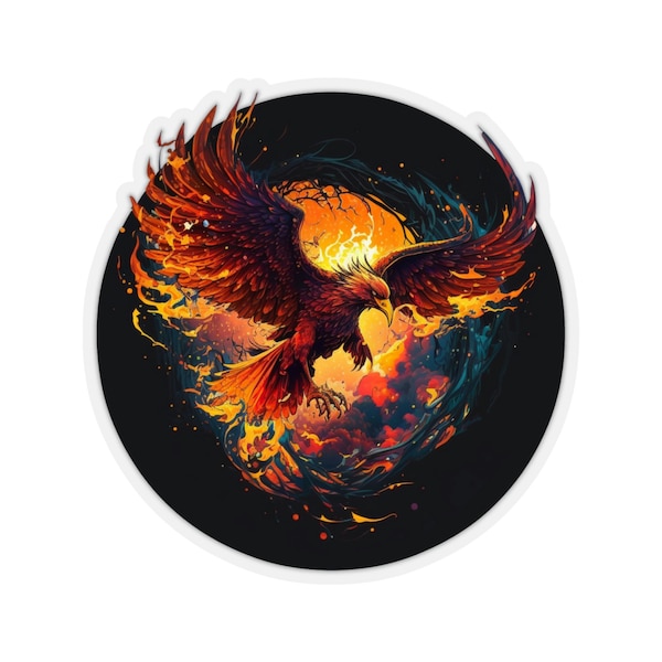 Phoenix in a ring of fire, Symbol of rebirth and renewal, Mythical bird of fire, Resurrecting from ashes, Born again from the flames